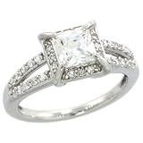 Sterling Silver Vintage Style Square Solitaire Engagement Ring w/ Princess (5.5mm) & Brilliant Cut CZ Stones, 11/32 in. (9mm) wide, size 7