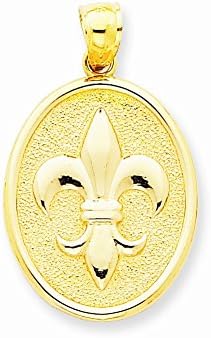 14k Yellow Gold Fleur-De-Lis on Oval Disk Pendant