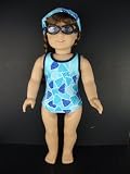 Blue One Piece Swim Suit with Swim Hat, Towel and Goggles Designed for 18 Inch Doll Like the American Girl Dolls