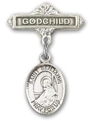 Sterling Silver Baby Badge with St. Benjamin Charm and Godchild Badge Pin