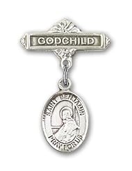 Sterling Silver Baby Badge with St. Benjamin Charm and Godchild Badge Pin