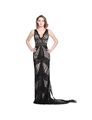 V-neck Full Length Tiered Lace Sleeveless Polyester Evening Dress/Prom Dress/Party Dress  with a Brush/Sweep Train  With a Ribbon 