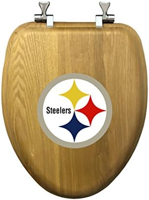 New Oak Finish Wooden Toilet Seat featuring Pittsburgh Steelers NFL Team Logo