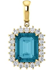 18K Yellow Gold 10.00x8.00mm Emerald Cut London Blue Topaz and Diamond Pendant -- LIFETIME WARRANTY