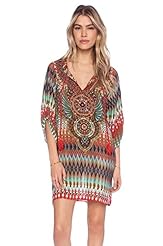 V-neck General Print Elbow Length Sleeves Mini Dress  With a Ribbon 