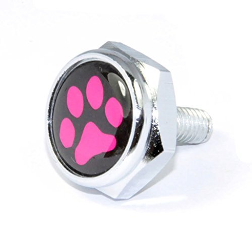 Cutequeen paw print Slivery License Plate Frame Bolts Screws Metal(Pack of 4)