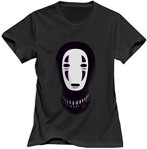 Yisw Women Spirited Away No Face Faceless What Lies Beneath Mask T-Shirt L Black Unique Novelty T-Shirt