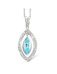 Twin Marquis Diamond Pendant In 18K White Gold With A 0.50 ct. Genuine aquamarine Center Stone.
