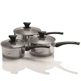 GINO D'ACAMPO Ricetta 3pc STAINLESS STEEL Saucepan Set with Glass Lids