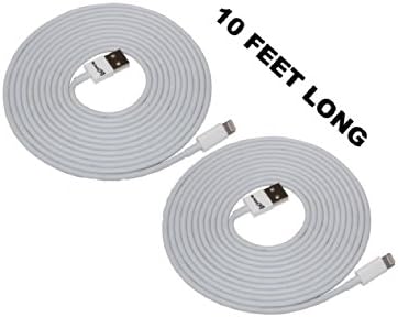 Hi Cord Inc® 2Pcs 10ft/3M Extended Length Extra Long Premium High Quality Thickness Studier 8-Pin Connector To USB Data Sync Charger Transfer Cable Cord For iPad 4th iPad Mini iPod Touch 5th Nano 7th iPhone 5 5C 5S-Hi Cord Logo Printed (2Pcs White)