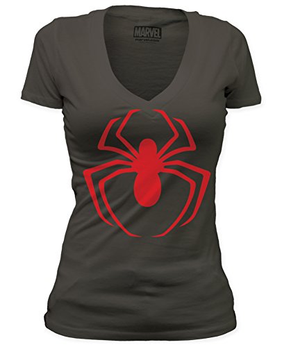 Juniors: Spiderman - Red Logo (Deep V) Juniors (Slim) T-Shirt Size M