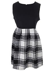 Plaid Print Colorblocking Sleeveless Midi Dress 