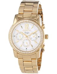 Invicta Womens 11771 Angel White Mother-Of-Pearl Dial Cubic Zirconia Accented 18k Gold Ion-Plated Stainless Steel Watch