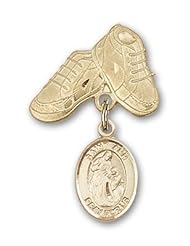 14K Gold Baby Badge with St. Ann Charm and Baby Boots Pin