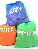 Set of 3 Brightly Colored Laundry Bags with Printed Soiled, Grimy and Dirty Laundry