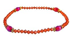 Anklet - A95 - Swarovski TM Crystal and Fire Polished Faceted Glass Beads - Stretch ~ Indian Red (Dark Orangey Red)
