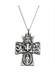 Sterling Silver Four Way Medal Cross Necklace, 24"