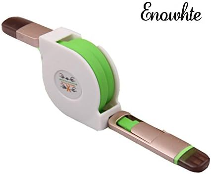 Enowhte 1pcs Retractable Metal Dual USB to Micro USB and Lightning Adapter Charger Data Cable Lightning to USB Sync Charging Cable for Android Samsung S5/S6 iPhone 5/5s 6/6 plus and Ipad (Metal Green)