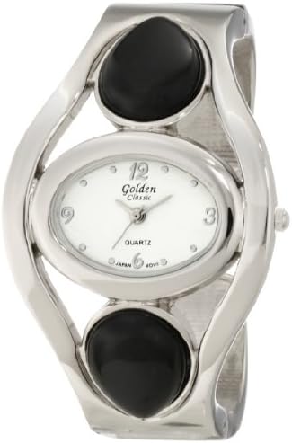 Golden Classic Women's 9114_BLK Elegantly Fabulous Silver Stone Accented Watch