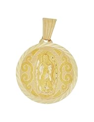 14k Yellow Gold, Two Sided Religious Pendant Charm Jesus Christ Virgin Mary Guadalupe with Precision Engraving