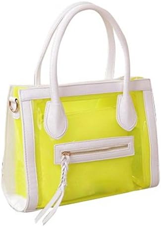 Designer Inspired Smile Plastic Top Double Handle Clear Tote Messenger Satchel Handbag-Yellow