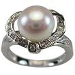 Sweet Heart Shaped Cubic Zirconia Ribbon White Cultured Pearl Platinum Overlay Sterling Silver Ring