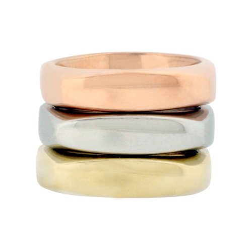 Women's Stainless Steel Set of Stack Rings with Gold and Rose Plating, Size 7
