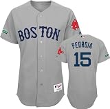 Dustin Pedroia Jersey: Boston Red Sox #15 Road Grey Authentic Jersey with Fenway Park 100th Year Anniversary Patch