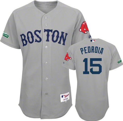 Dustin Pedroia Jersey: Boston Red Sox #15 Road Grey Authentic Jersey with Fenway Park 100th Year Anniversary Patch