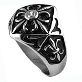 Stainless Steel Fleur-De Lis with CZ Stone Mens Casting Ring