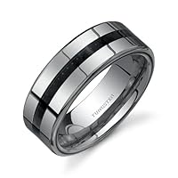 High Polish Black Carbon Fiber 8 mm Comfort Fit Mens Tungsten Wedding Band Ring Size 11 Free Shipping