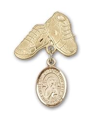 Gold Filled Baby Badge with Our Lady of Perpetual Help Charm and Baby Boots Pin