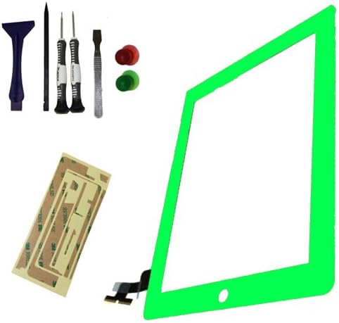 YB Planet iPad 2 Digitizer Screen Replacement GREEN + 3M Pre-Cut Adhesive + Metal Opening Pry Tool + Six Piece Complete Tool Set