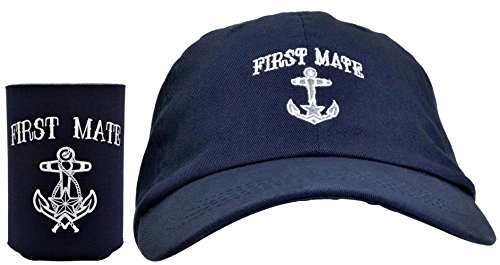 Funny Sailing First Mate Hat Embroidered Cap and Funny Beer Can Coolie Gift Set Bundle