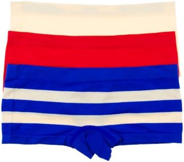 3 Pack Seamless Polyamide Elastane Soft Feel Boyshort Hipster Panties (Small, Ryl/Ivry-Stripe)