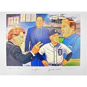 Detroit Legends Coaches autographed Lithograph (Signed by: Sparky Anderson, Chuck Daly, Joe Schmidt, & Scotty Bowman)