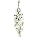 Gem Navel Barbell with Two Butterfly Dangles - title=