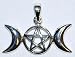 Triple Goddess Moon Open Faced Pendant, Pentagram, sterling