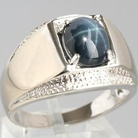 14K White Gold Mens Created Sapphire and Diamond Ring - OldCities Estate... by 