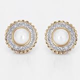 Ladies Pearl and Diamond Earrings in 14k Gold