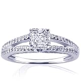 0.90 Ct Asscher Cut Diamond Split Band Engagement Ring Pave Set 14K GOLD VS2 GIA