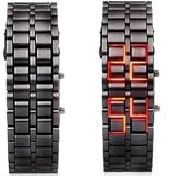 Abco Tech Mens Black Stainless Steel Band Lava Samurai Style Bracelet Watch Faceless Japanese Inspired Red LED