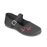 SASSIE Trendy Gothic Shoe Mary Jane Shoe Flat Shoes Black Canvas With Birds Demonia