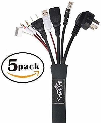 YaPear Cable Management Sleeve, 5 Pack 20inch/ 50cm for Computer / TV / Home Entertainment Devices Cords Organizer System with Zipper Sealing Can be Combined (Black)