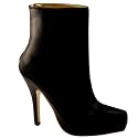 Womens Black Faux Leather Platform Ankle Boots