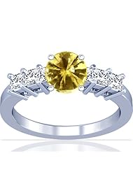 Platinum Round Cut Yellow Sapphire Ring With Sidestones