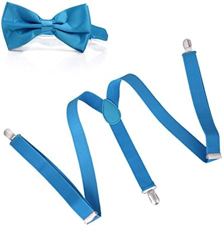 PenSan Men's Matching Solid Color Pre-Tied Adjustable Bowtie and Y-Back Clip Suspenders (Sky Blue)