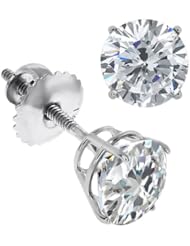 1 1/2 Carat Round Diamond Earrings Studs In 14K White Gold Screwback