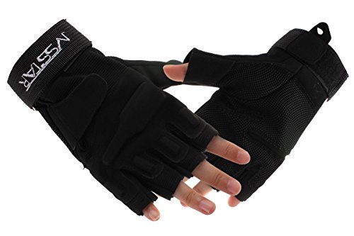 NSSTAR Outdoor Sports Military Half-finger Fingerless Tactical Airsoft Hunting Riding Cycling Gloves Black Green Camel available (Black, M)