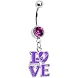 Purple Gem Dangling Love Belly Ring